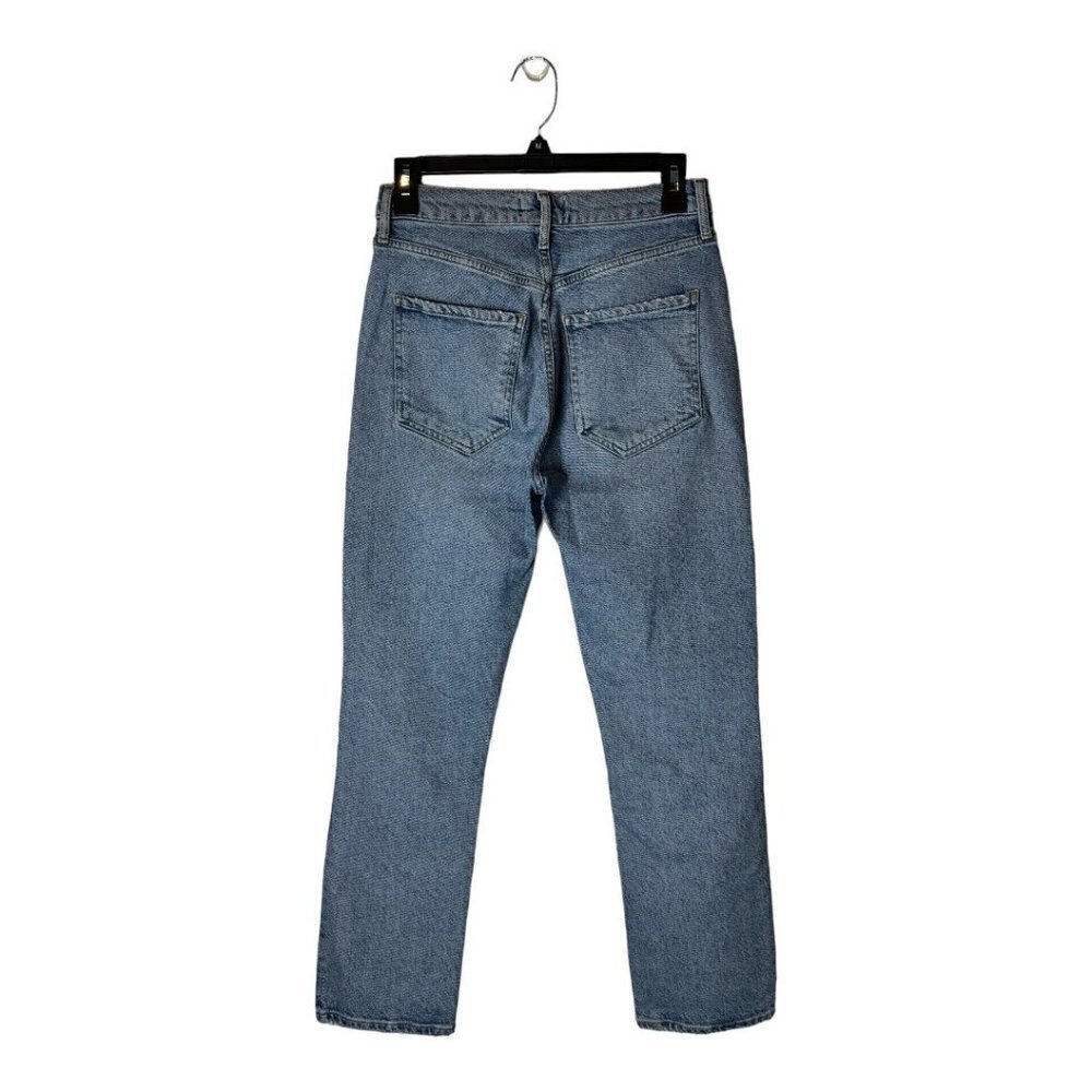 Agolde Jeans Women 26 Blue Riley Distressed Straight Cropped Button Fly - Picture 3 of 11